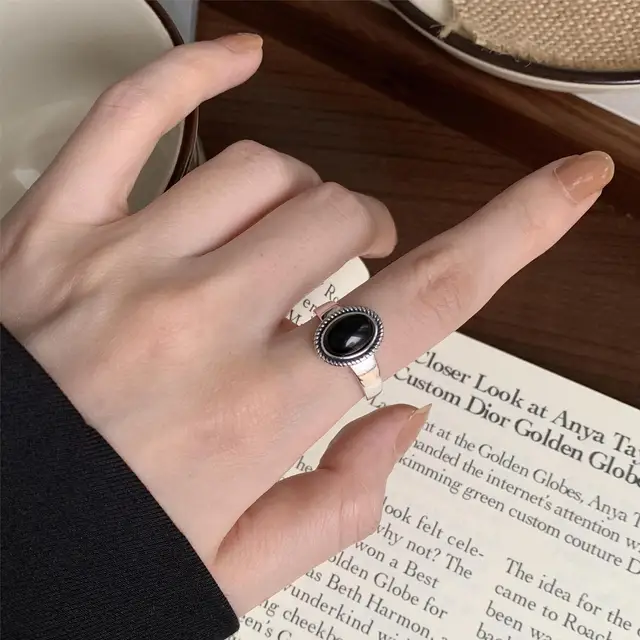 Black Agate Stone Ring
