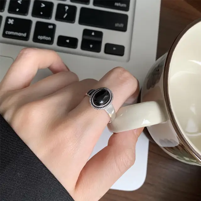 Black Agate Stone Ring