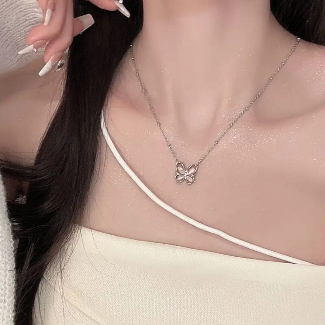 Pink Butterfly Necklace