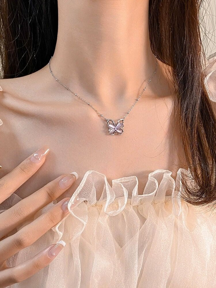 Pink Butterfly Necklace