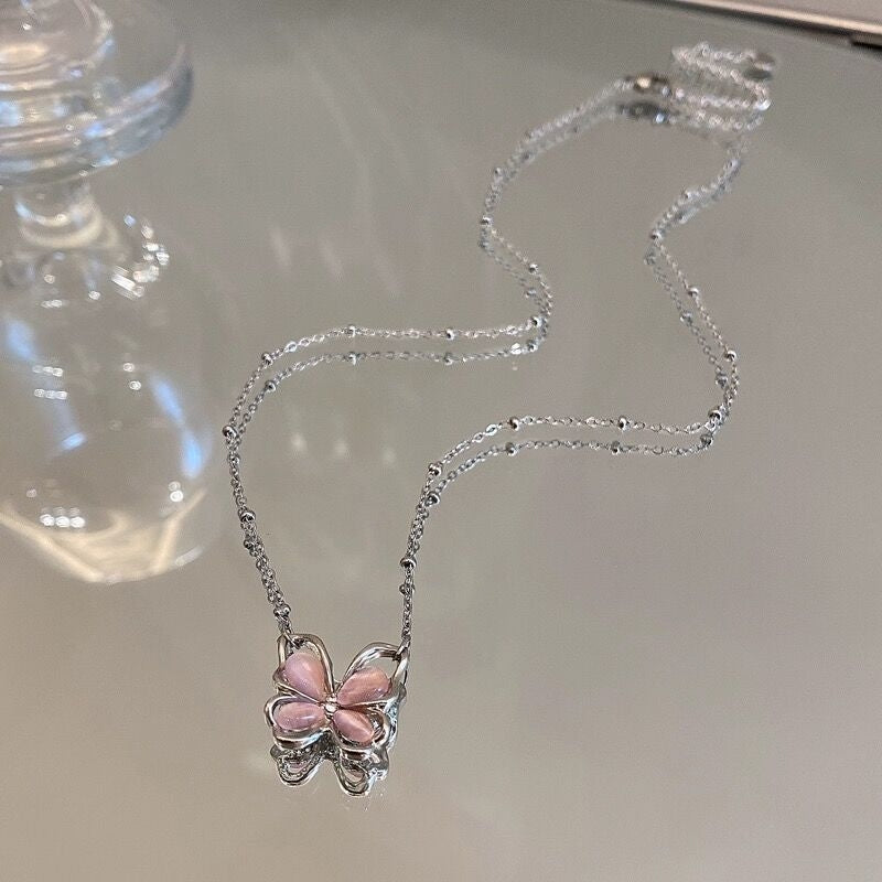 Pink Butterfly Necklace