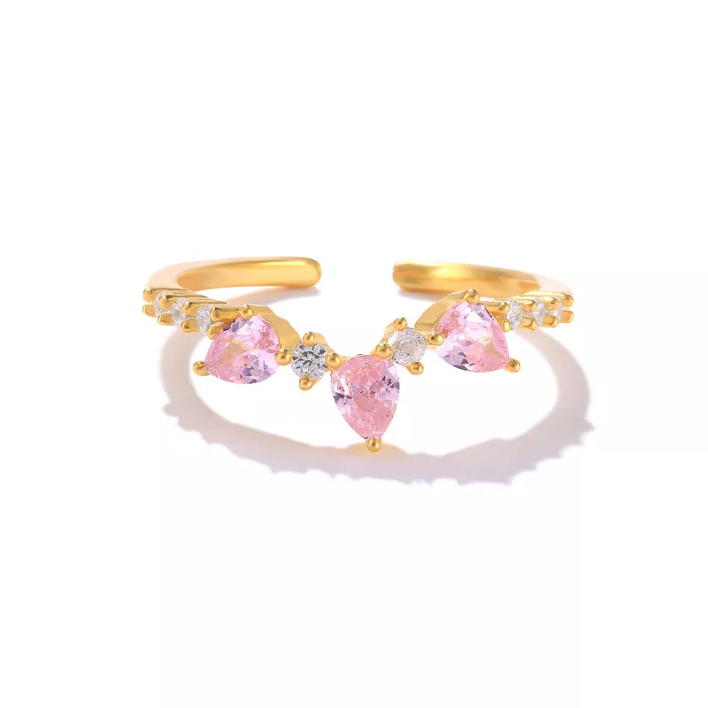 Pink Love Hearts Rings - Crown Olive