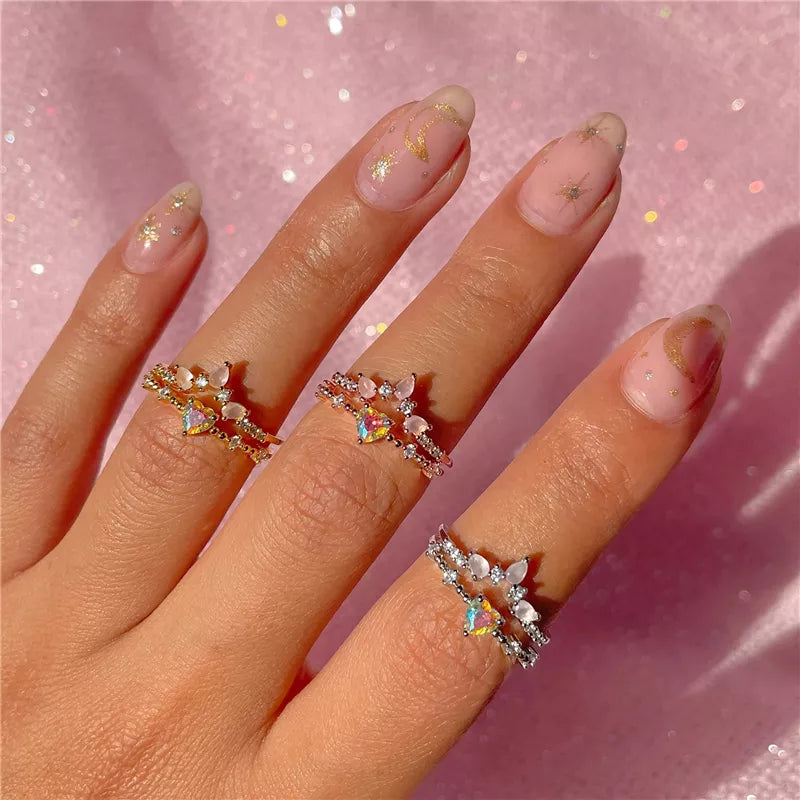 Pink Love Hearts Rings - Crown Olive