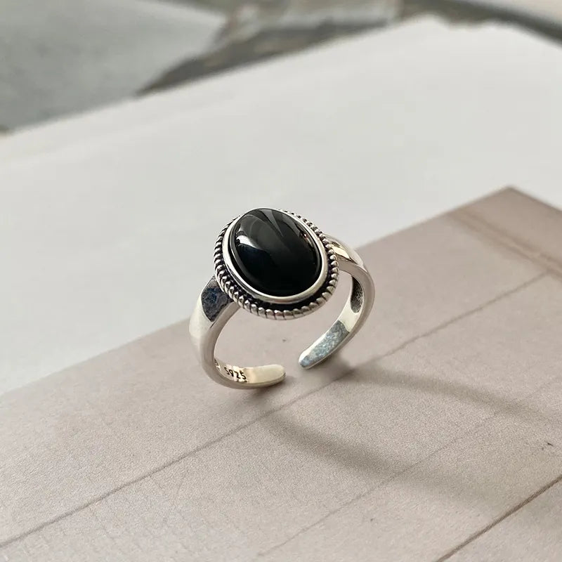 Black Agate Stone Ring