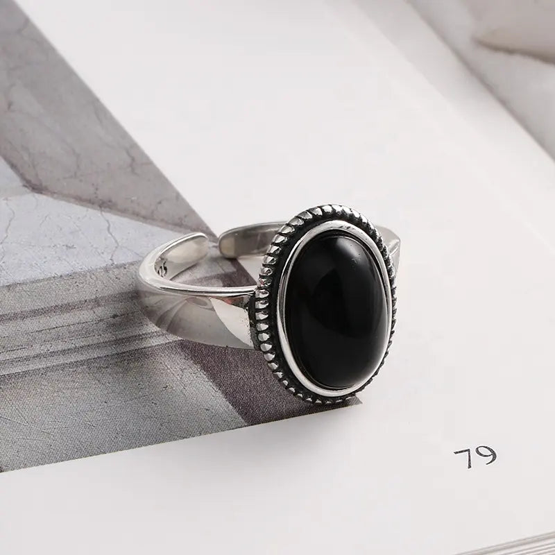 Black Agate Stone Ring