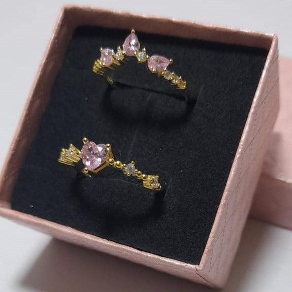 Pink Love Hearts Rings - Crown Olive