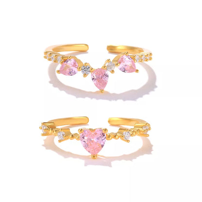 Pink Love Hearts Rings - Crown Olive
